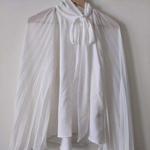 Zara White Pleated Bell-Sleeve Blouse